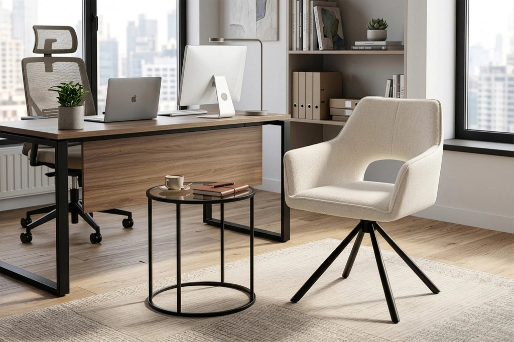 Sedia ufficio in tessuto, poltrona girevole beige – Alba
