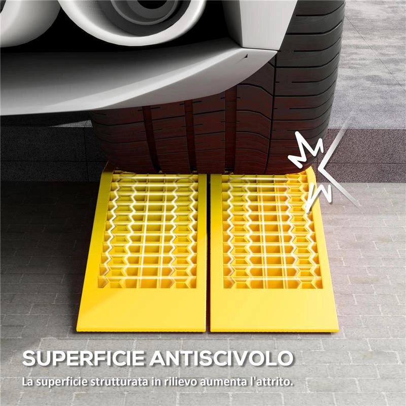 SET 2 RAMPE DI CARICO IN PLASTICA PER AUTO CON CAPACITÓ 3 TONNELLATE E SUPERFICIE ANTISCIVOLO, GIALLO