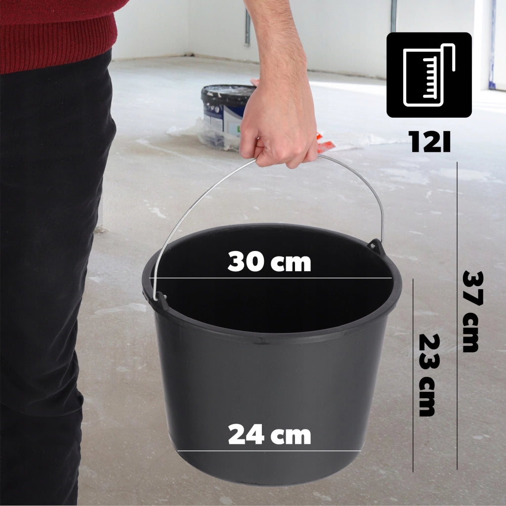 Secchio da costruzione KADAX 12L in plastica per uso domestico, giardinaggio, resistente, malta nera