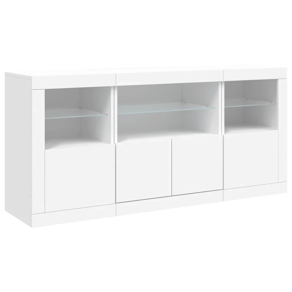 Buffet credenza cassettiera mobiletto mobile contenitore organizer per cucina soggiorno salotto con luci LED 142,5 x 37 x 67 cm bianco 02_0029829