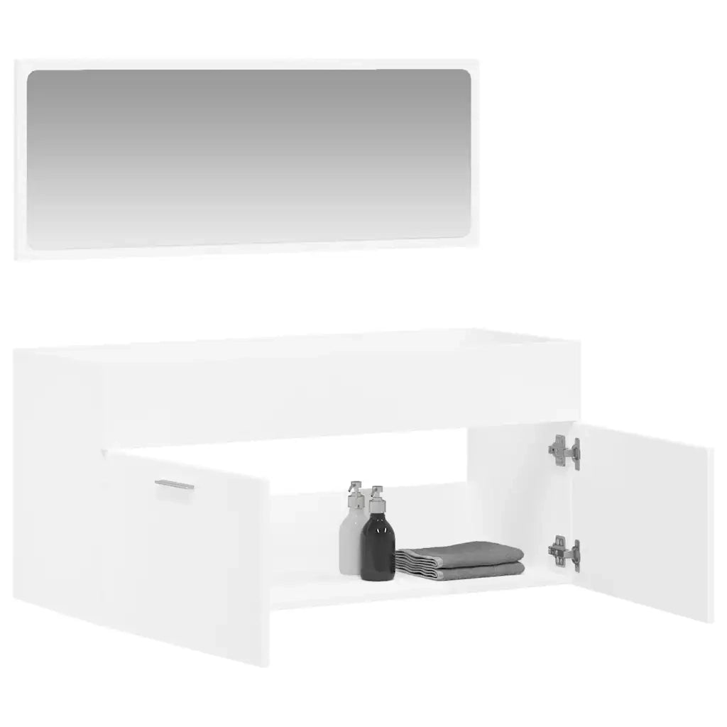 Mobile da Bagno con Specchio Bianco in Legno Multistratocod mxl 87816