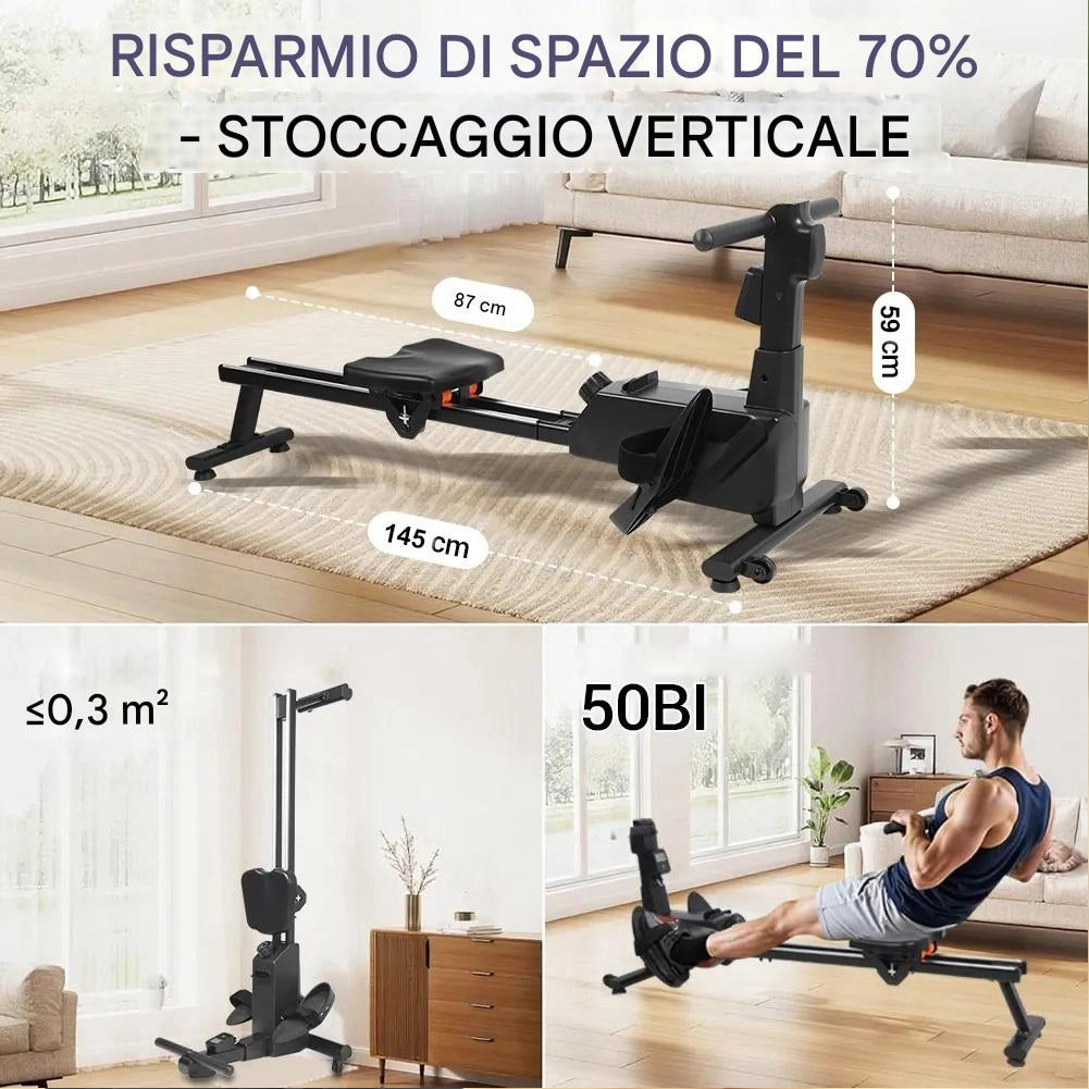 Vogatore Pieghevole Salvaspazio Fitness per Casa Ergonomico 8 Livelli Resistenza