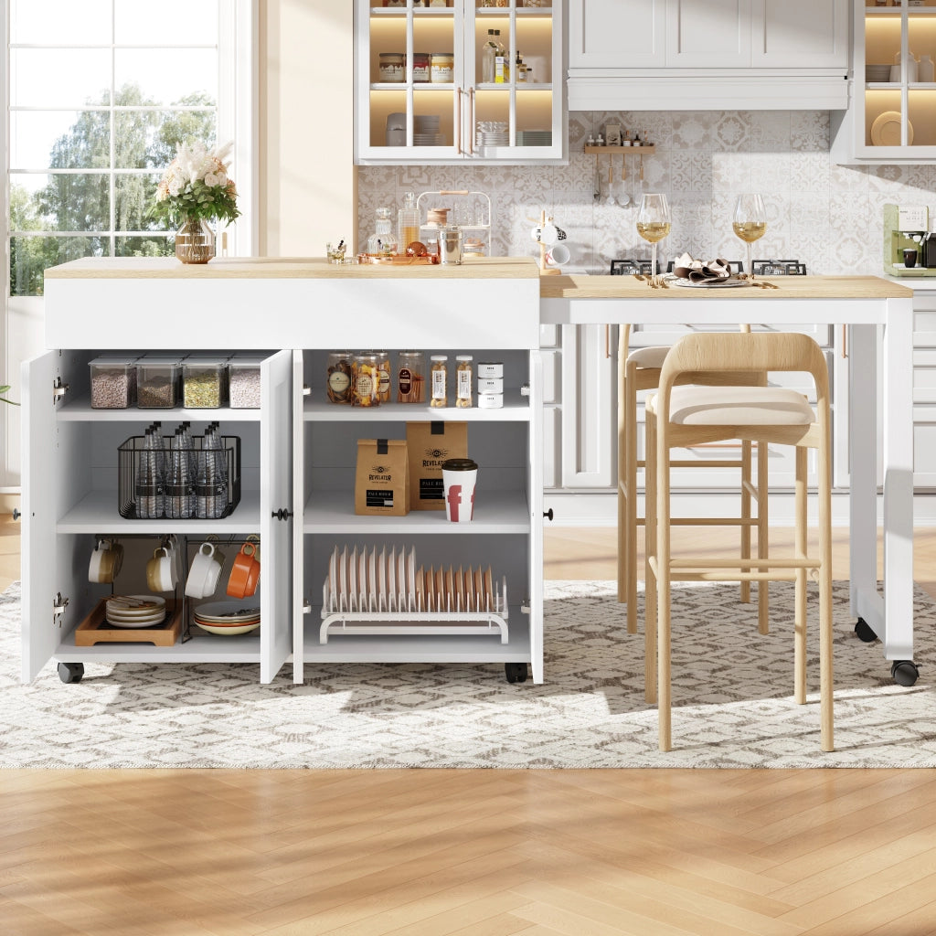 Tavolo Estensibile per 4-6 Persone con 6 Vani e Ripiani Regolabili in MDF 117-180 x 50 x 94;6 cm Bianco