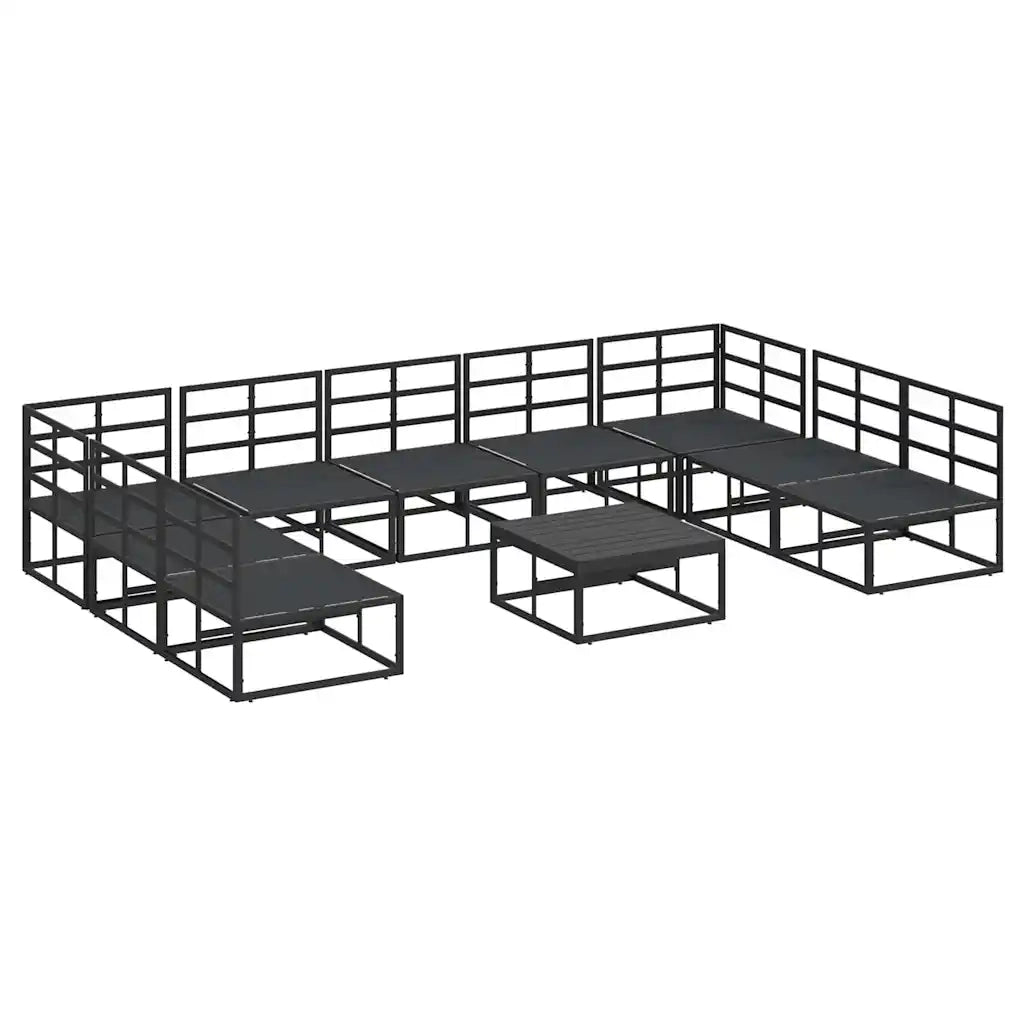 Set Divano da Giardino con cuscino 10 pcs Nero Alluminio