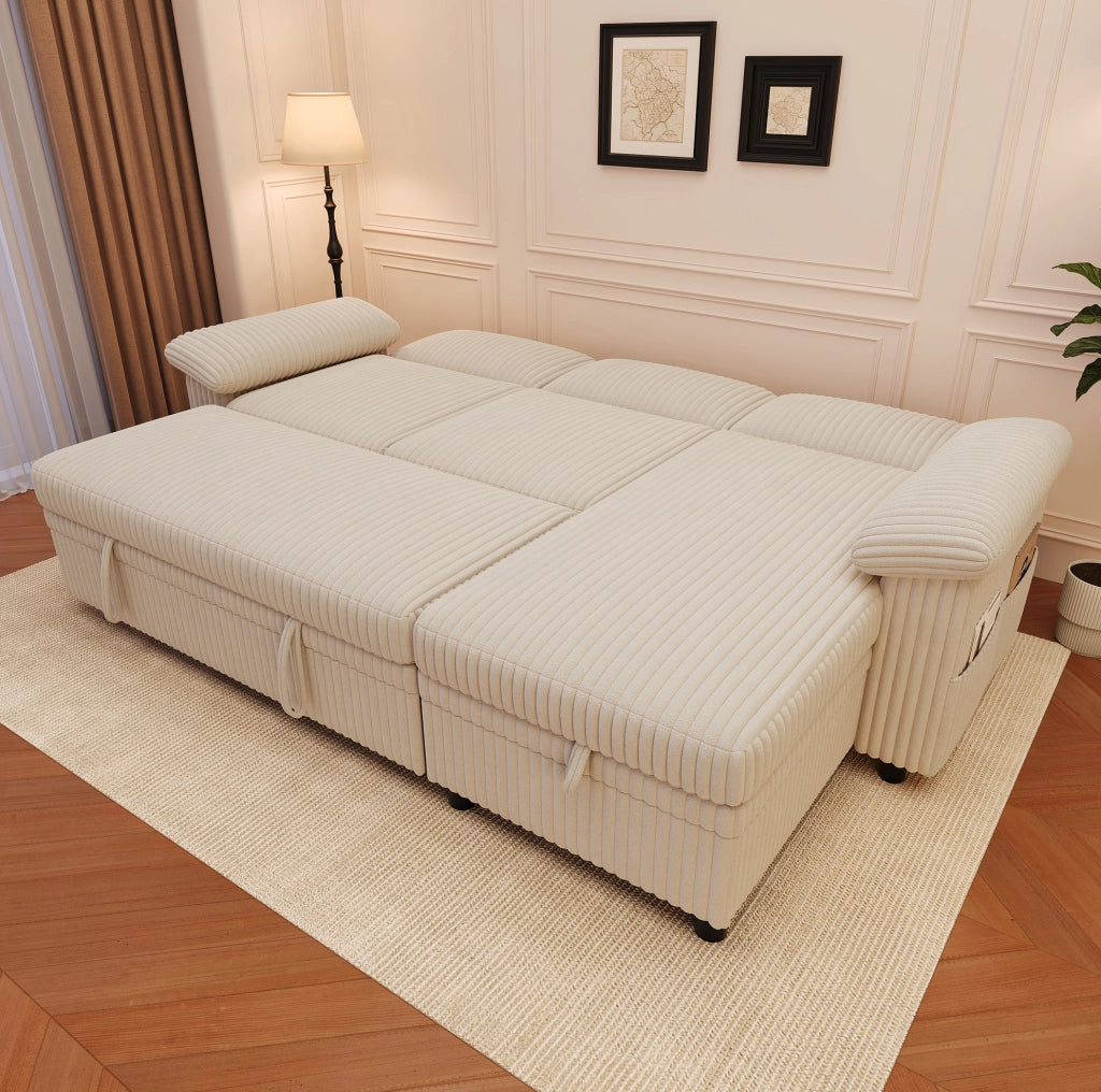 Divano angolare modulare 3 posti con letto estraibile; beige; USB e Type-C