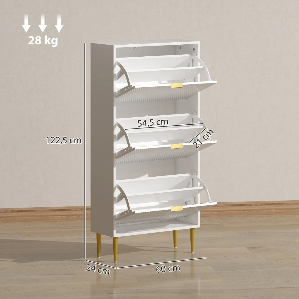 Armadio Scarpe con Ante e 3 Cassetti ¨C Zephmum ¨C Bianco 60x24x122,5 cm