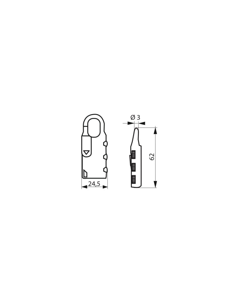 Lucchetto a combinazione rettangolare Nomad, 3 cifre, interno, arco in acciaio, 30 mm – THIRARD