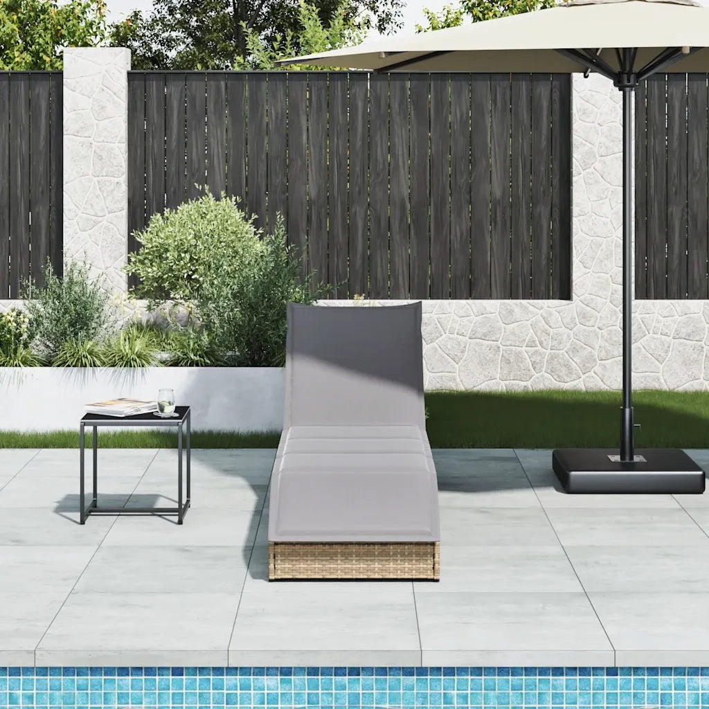 Lettino Prendisole | Sdraio da giardino | Lettino da sole Pieghevole con Cuscino e Portaoggetti Beige