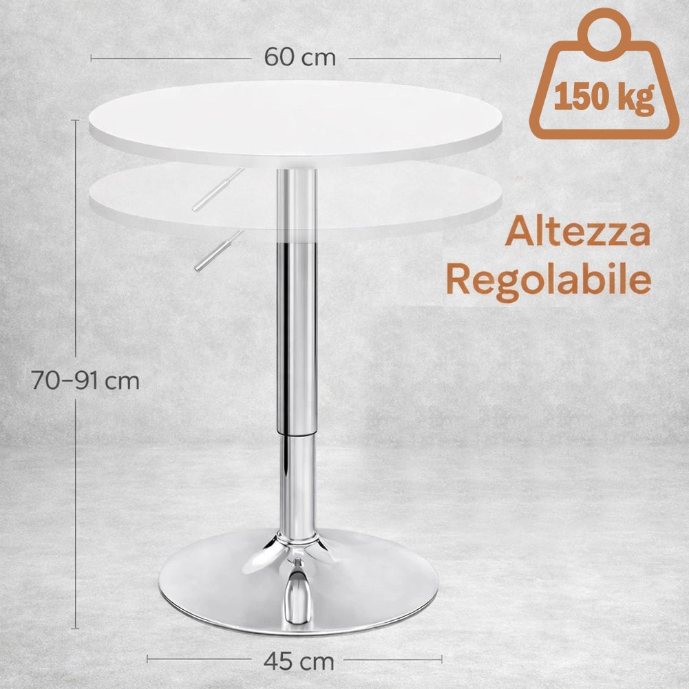 Tavolo Bar Girevole 60 cm Altezza Regolabile 70-91 cm Moderno Cucina Bianco