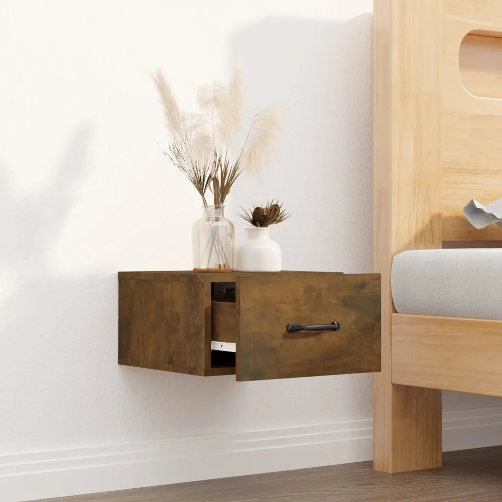 Comodino | Armadio da Notte | Mobiletto da notte a Muro Rovere Fumo 35x35x20 cm