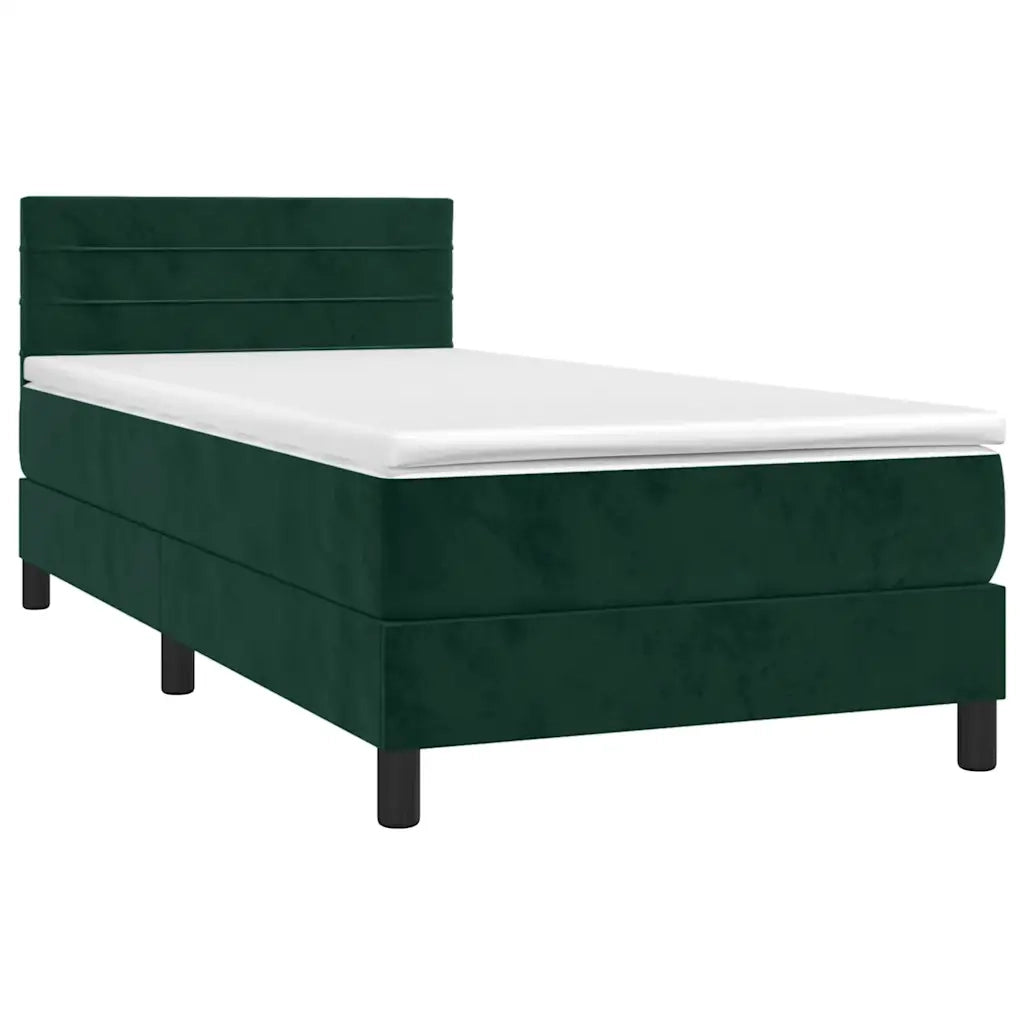 Letto a Molle con Materasso e LED Verde Scuro 80x200cm Velluto 3134432