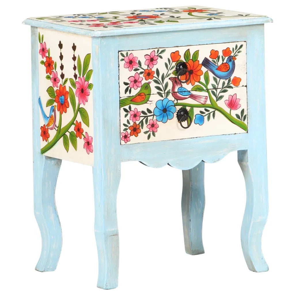 Comodino Dipinto a Mano 40x30x50 cm in Legno Massello di Mango 323541