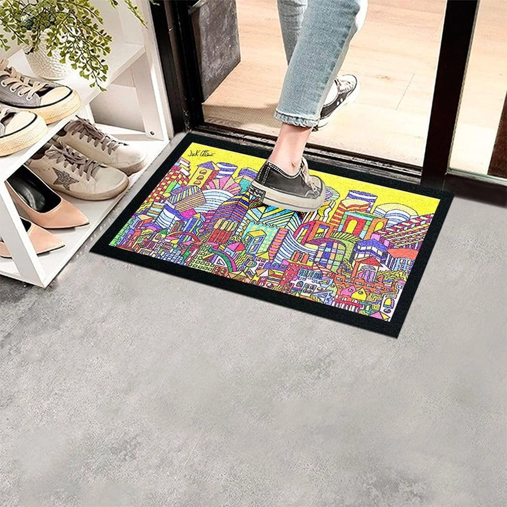 Zerbino Gomma Dipinto Artistico Jack Ottanio Pop Art 40x70 cm Antiscivolo Boston (A)