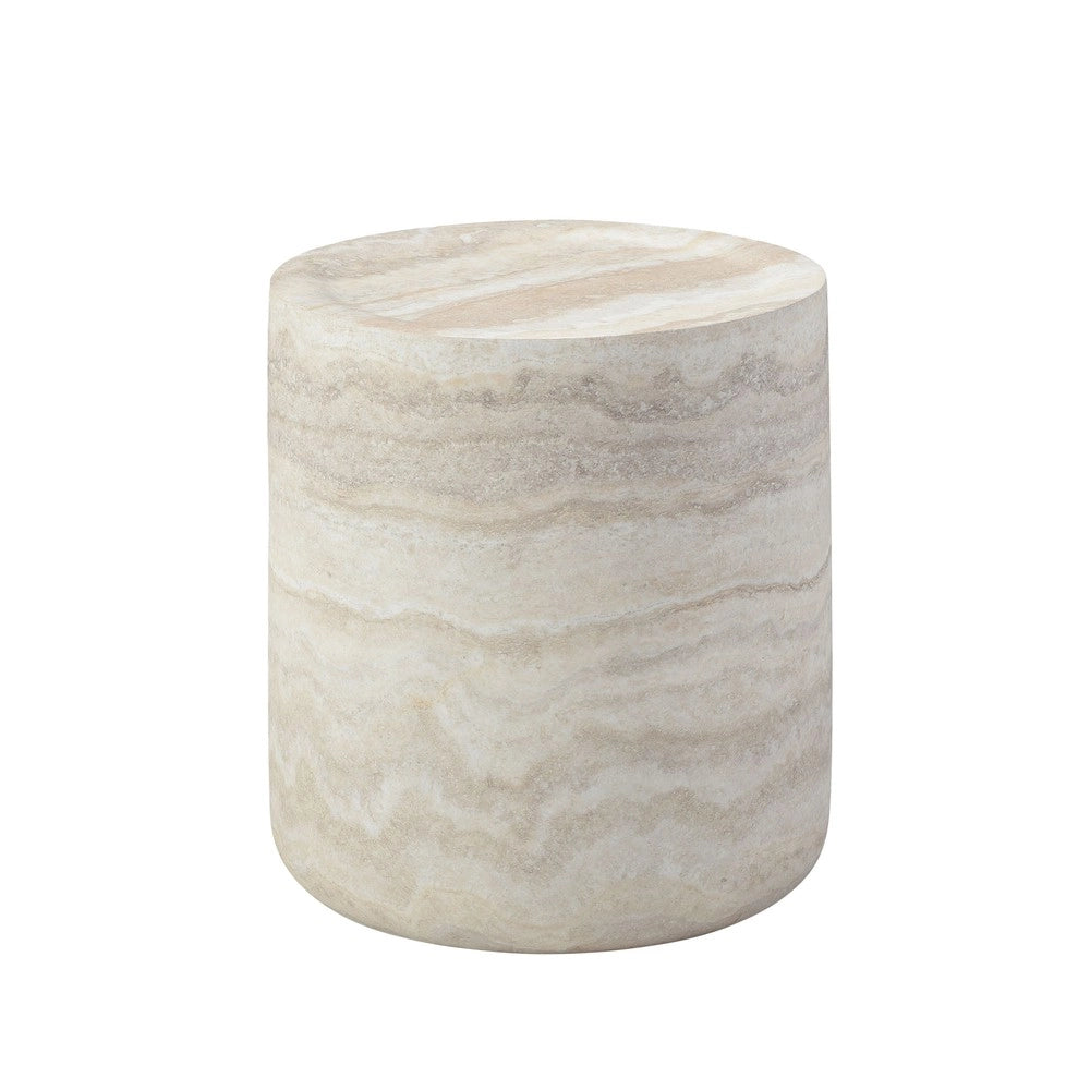 Tavolino Rotondo da Salotto ¨C MINIMAL ¨C Effetto Travertino, ?40x45 cm, Vetro, Moderno