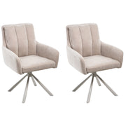 Set di 2 sedie girevoli da pranzo in tessuto beige con braccioli, schienale trapuntato e gambe in metallo, stile retrò-contemporaneo
