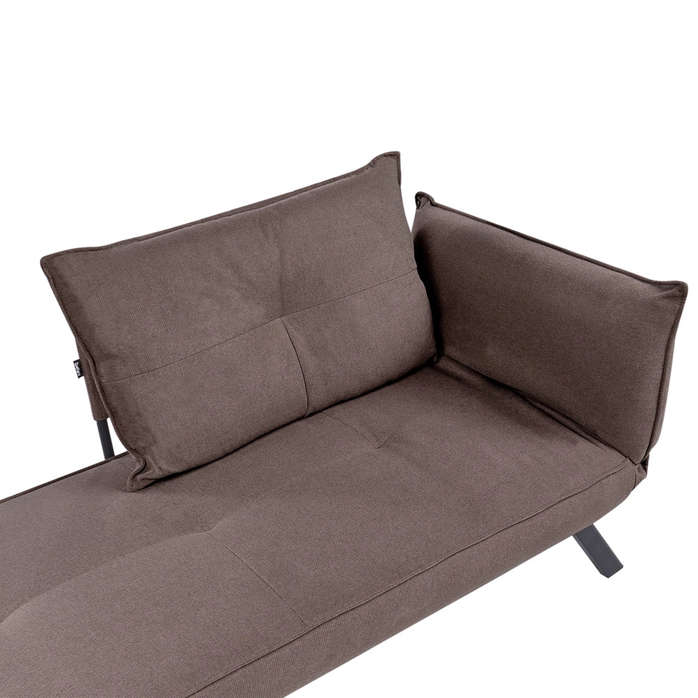 Chaise longue destra in tessuto marrone con schienale regolabile e funzione letto con cuscino idrorepellente