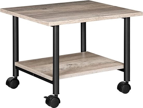Tavolo di stampa, carrello di stampa con ruote bloccabili, supporto di stampa a ruote con 2 livelli, sostegno di stampa design industriale, 48,5 x 40 x 36,5 cm, per ufficio, fax, grigio e nero EBG02PS01