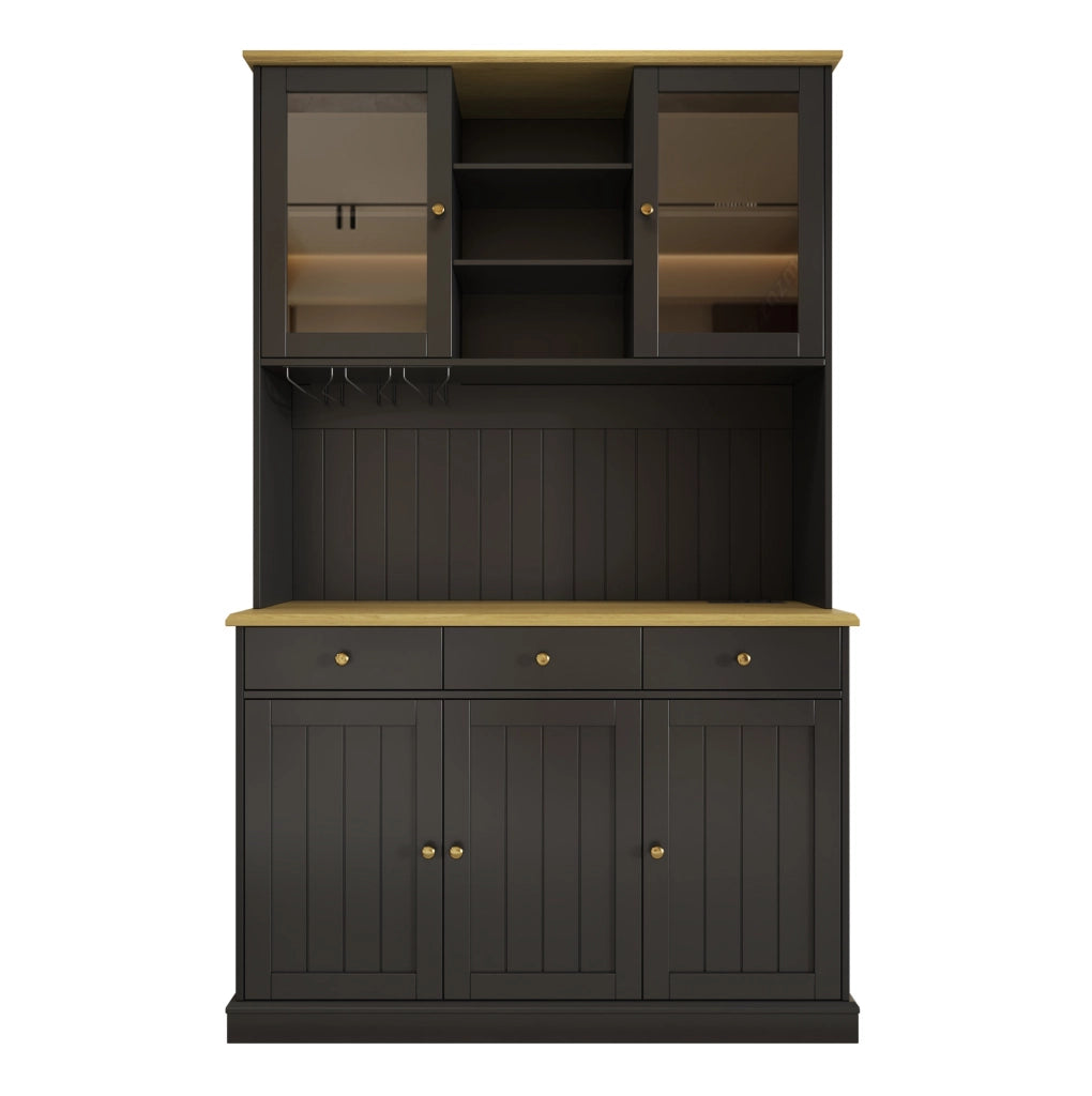 Credenza buffet alta con ante in vetro; cassetto e vano chiuso 120x40x191 cm; nero