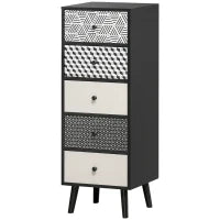 Mobile Cassettiera 5 Cassetti Fantasia Geometrica, Arredamento Moderno Camera e Ingresso, 40x40x111.5cm Nero Grigio