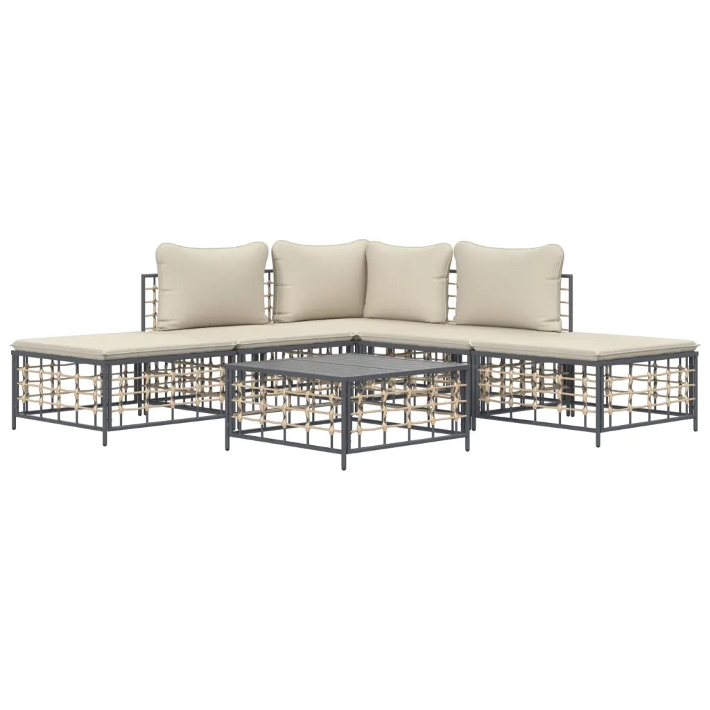Set Divani da Giardino 6 pz con Cuscini Antracite in Polyrattan 3186758