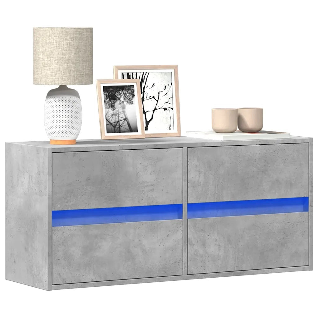 Mobile TV a Parete con Luci LED Grigio Cemento 100x31x45 cm