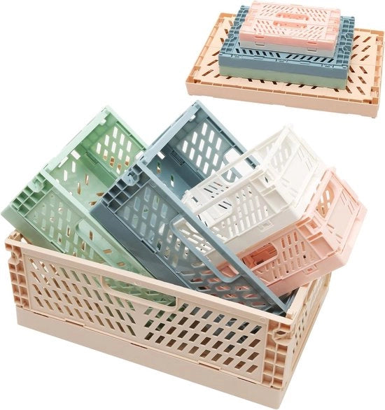 Contenitori alimentari - scatole in plastica pieghevoli - contenitori organizzatori ripiegabili - cucina e bagno - 5 pezzi (2 Mini & 2 Medio) Scatola pieghevole