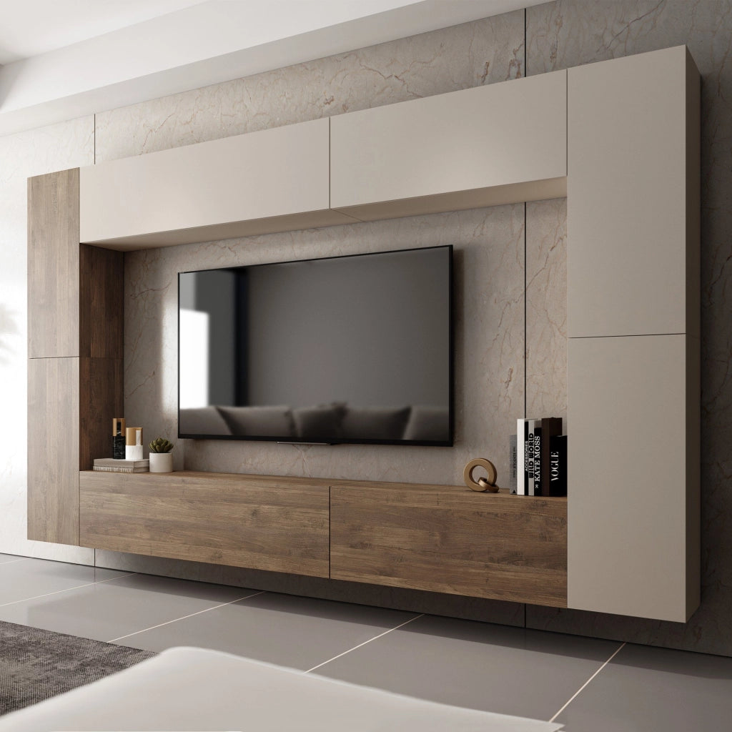 Mobile Soggiorno Hadara, Parete Attrezzata 8 Ripiani, Beige