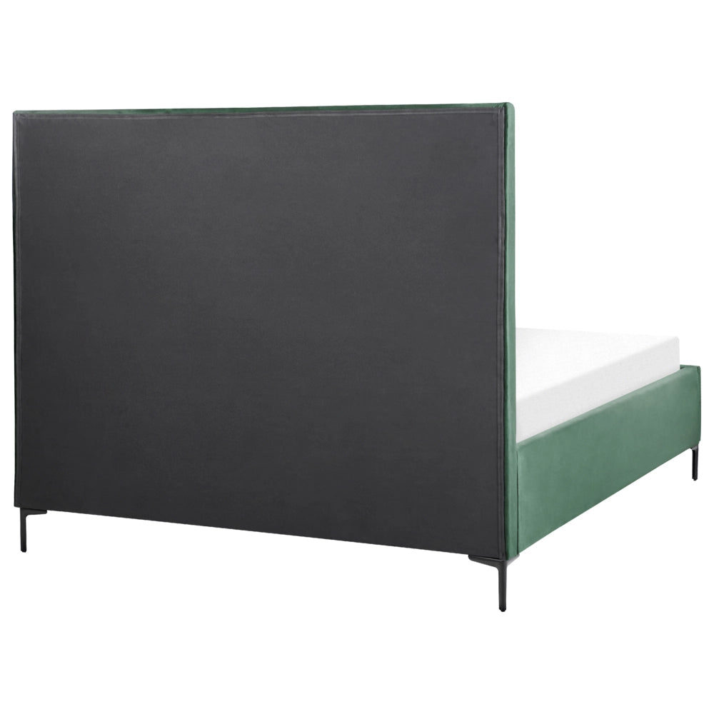 Letto in velluto verde scuro 160 x 200 cm con contenitore ottomana testiera imbottita gambe in metallo Nero