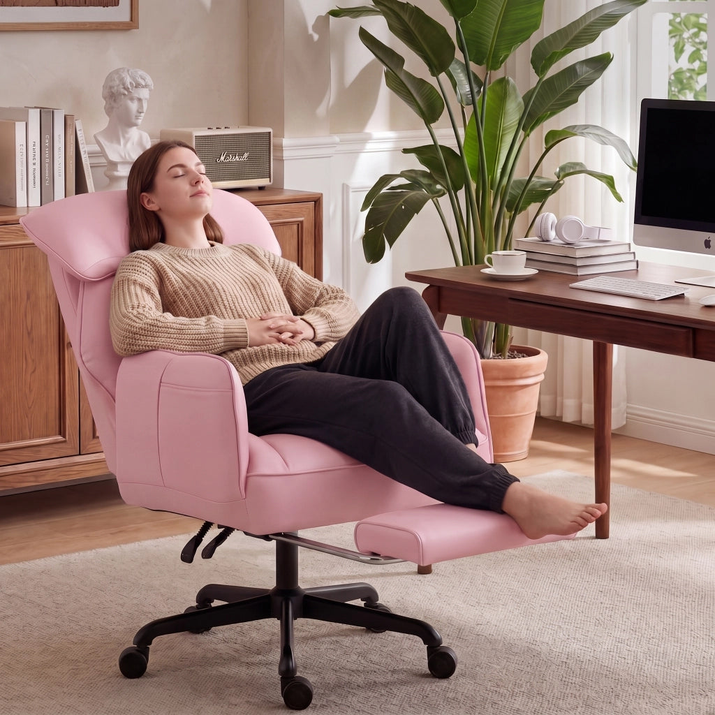 Sedia da ufficio ergonomica - Con corrimano e poggiapiedi - Con braccioli regolabili - Schienale regolabile - Rosa