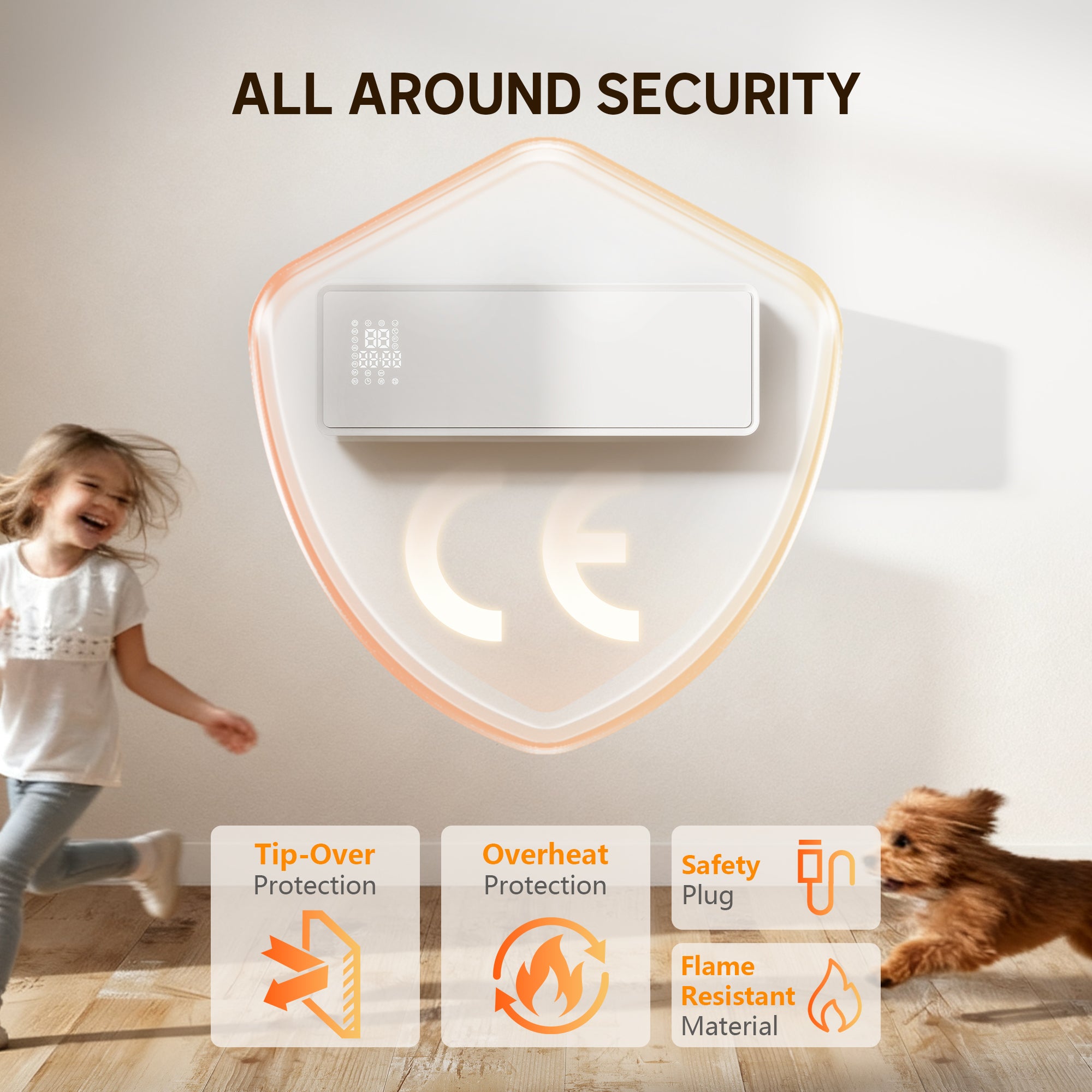 Stufa Ceramica 2000W a Parete con 3 Modalità Timer Telecomando e Blocco Bambini Bianco