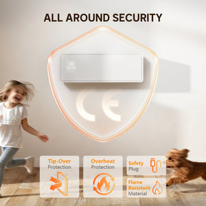 Stufa Ceramica 2000W a Parete con 3 Modalità Timer Telecomando e Blocco Bambini Bianco