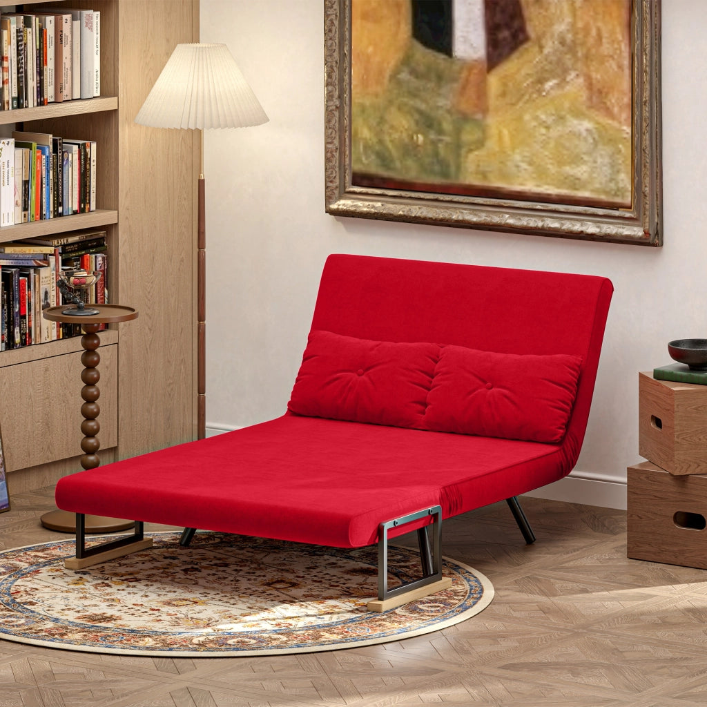 Divano Letto in Tessuto Effetto Velluto con Schienale Regolabile e 2 Cuscini, 102x73x81 cm, Rosso