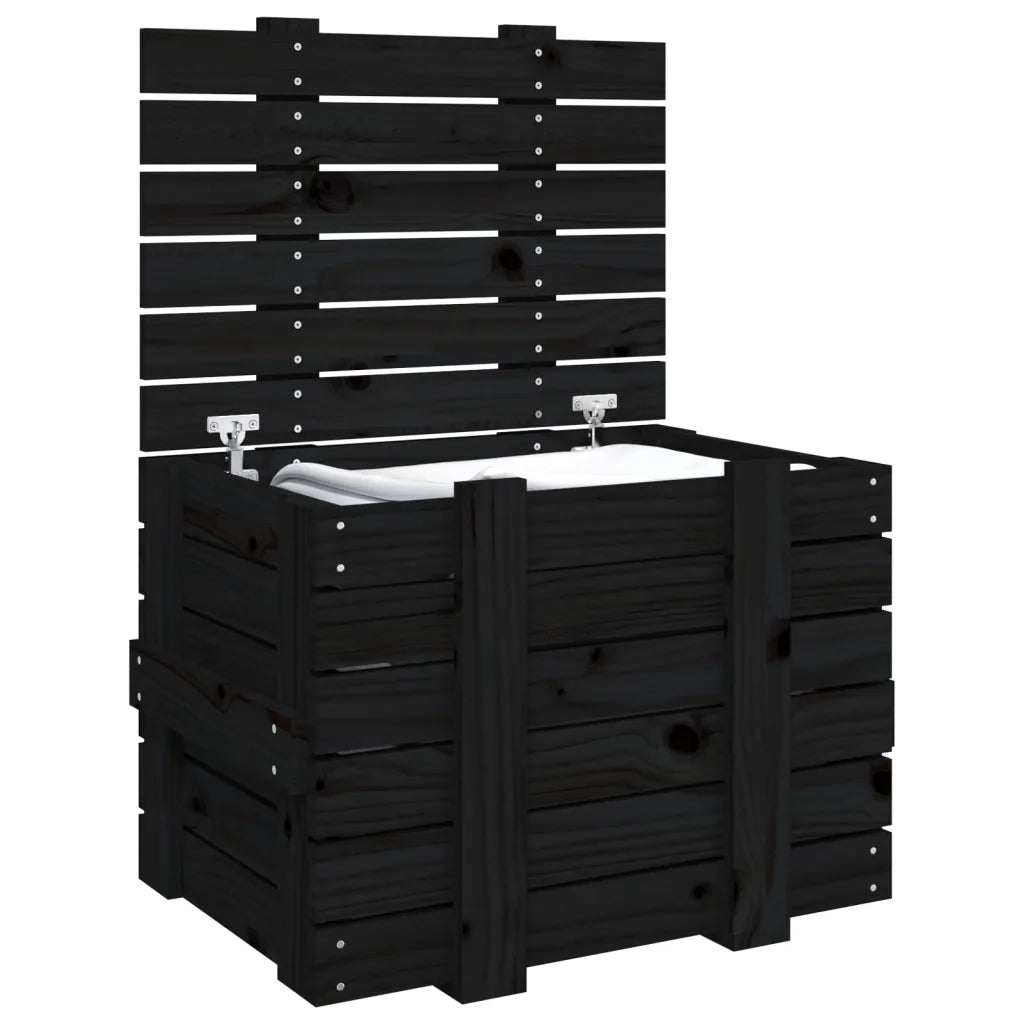 Contenitore Portaoggetti Nero 58x40,5x42 cm Legno Massello Pino 824997