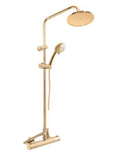 Colonna doccia a parete termostatica in ottone dorato con doccetta H. 109 cm