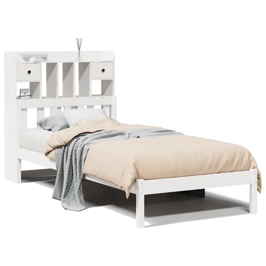Letto Libreria senza Materasso Bianca 90x200 cm Legno di Pino 3322336