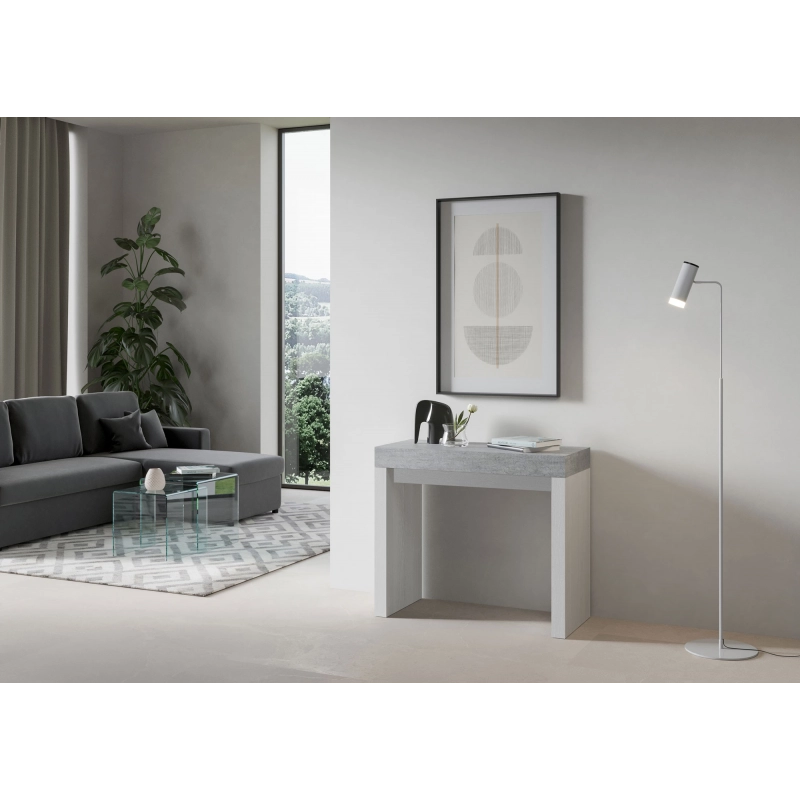 Consolle allungabile 90x40/196 cm Roxell Mix Small piano Bianco Frassino - Cemento/Bianco Frassino