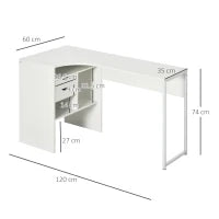 Scrivania angolare con 2 cassetti e 3 scomparti aperti, 120 x 60 x 74 cm, Bianco