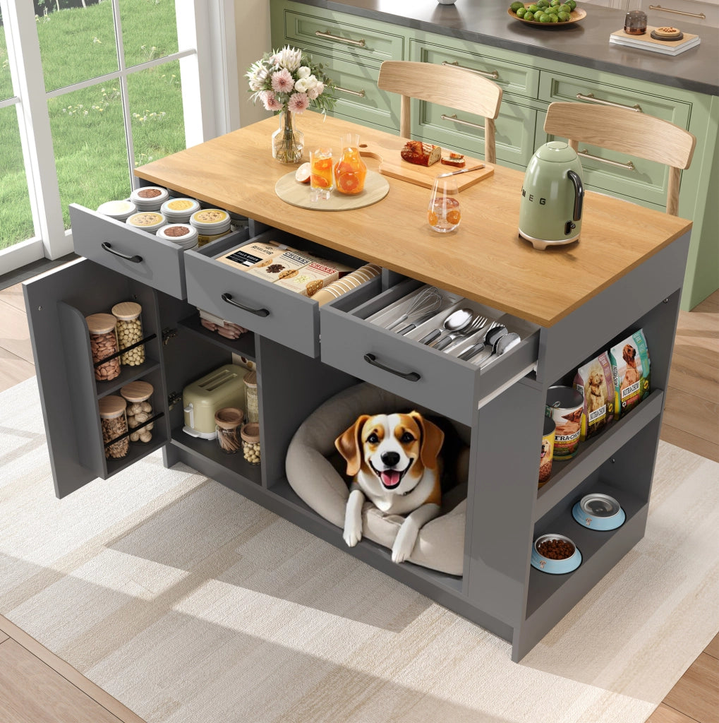 Mobile da cucina 120x60x90 cm naturale e grigio MDF, 3 cassetti