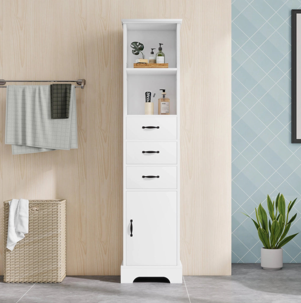 Colonna bagno in MDF bianca con 3 cassetti, 38x26x172,5 cm
