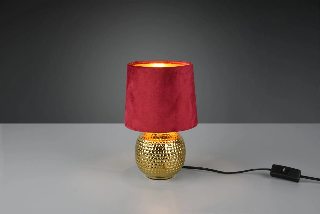 SOPHIA LAMPADA DA TAVOLO BASE CERAMICA ORO E PARALUME EFFETTO VELLUTO ROSSO H. 26CM 1 LUCE ATTACCO E 14