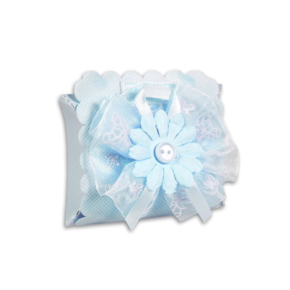 Trade Shop - 12 Scatolina Porta Confetti Con Fiore Bomboniera Nascita Battesimo Bimbo Azzurro -