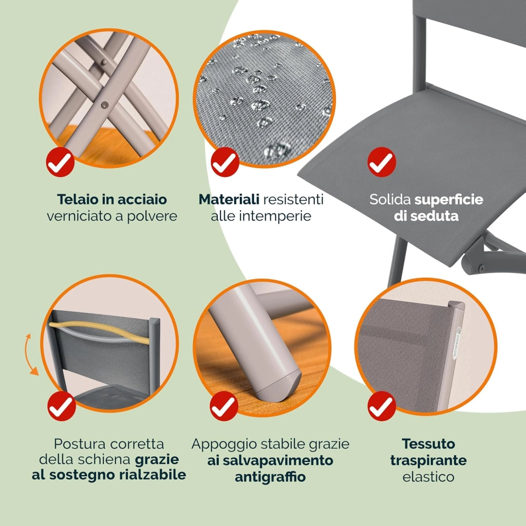 ® Set di Mobili Balcone 3 Sedie Tavolo Pieghevole Salvaspazio in Acciaio Verniciato Salottino Giardino Terrazze Grigio