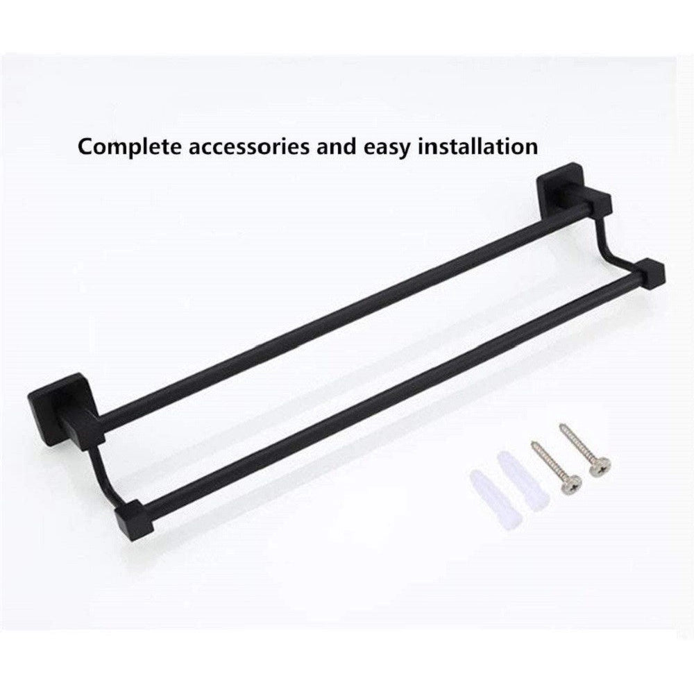 Trade Shop - Portasciugamani Scaffale In Acciaio Nero Opaco Appendiabiti Doppio Bagno Cucina -