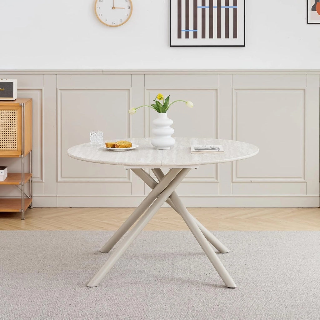 GrandCA HOME Tavolo da Pranzo Rotondo Moderno da Cucina da 115 CM, Piano in MDF con Gambe a Croce in Metallo Stabili, Adatto Per Sale da Pranzo,Appartamenti（Grigio）
