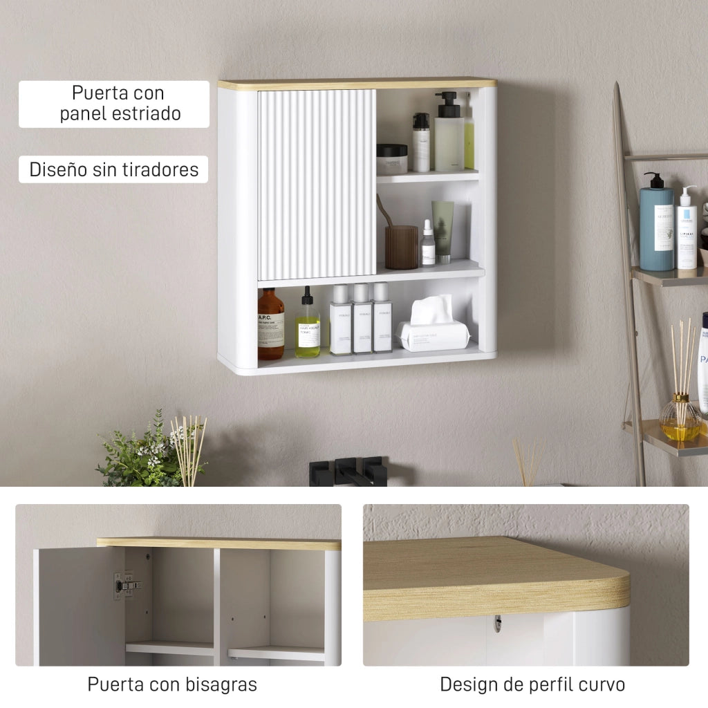 Armadio da Bagno Sospeso con Anta Scorrevole 5 Scompartimenti Ripiani Regolabili ¨C zephmum ¨C Bianco 60x20x62 cm
