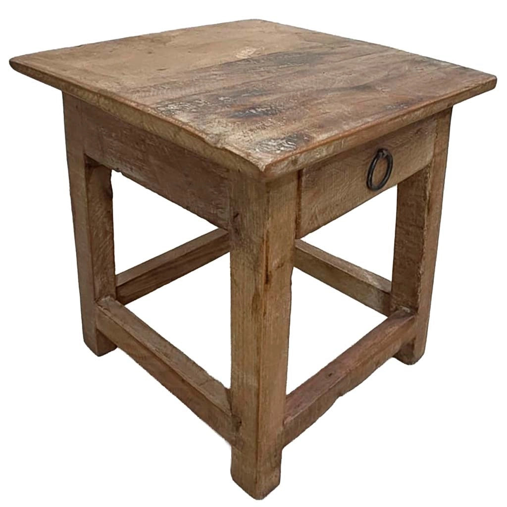Sgabello con cassetto in legno con finitura artigianale marrone 25x25x29 h cm