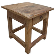 Sgabello con cassetto in legno con finitura artigianale marrone 25x25x29 h cm