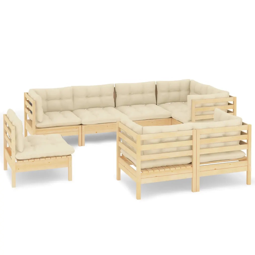 Set Divani da Giardino 8 pz con Cuscini Crema in Massello di Pino 3096514