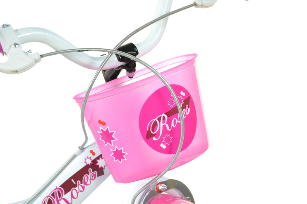 SCH ROSES 16", bicicletta per bambini, adatta tra i 5 e i 7 anni, per altezza tra 105 e 135 cm, con cestino, campanello