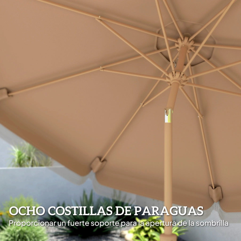 Ombrellone da Giardino con Tenda a Frange e Manovella ¨C zephmum ¨C Beige ?266x238 cm